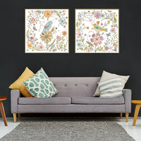 Thumbnail for 50cmx50cm Floral Birds 2 Sets Gold Frame Canvas Wall Art - A Charming and Elegant Piece of Art for Your Home