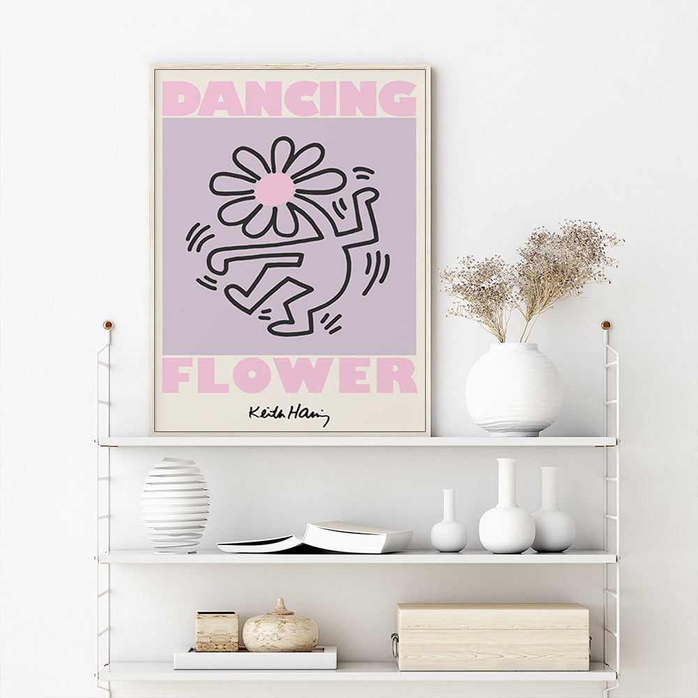 70cmx100cm Keith Haring Dancing Flower Wood Frame Canvas Wall Art