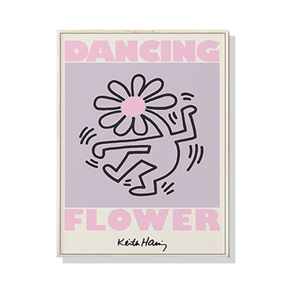 80cmx120cm Keith Haring Dancing Flower Wood Frame Canvas Wall Art