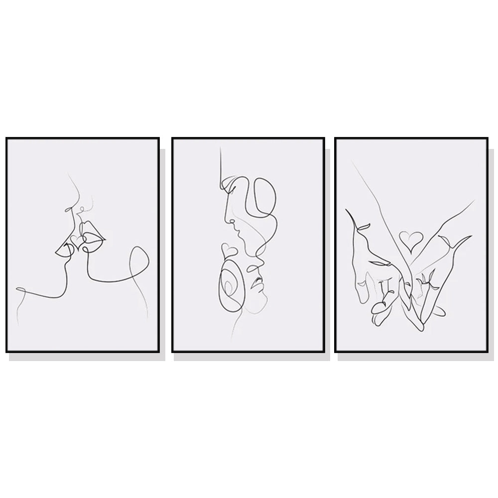 Couples 3 Sets Black Frame Canvas Wall Art 40cmx60cm