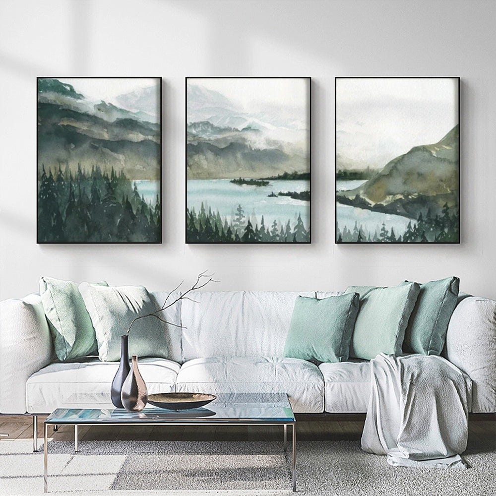 40cmx60cm Landscape 3 Sets Black Frame Canvas Wall Art