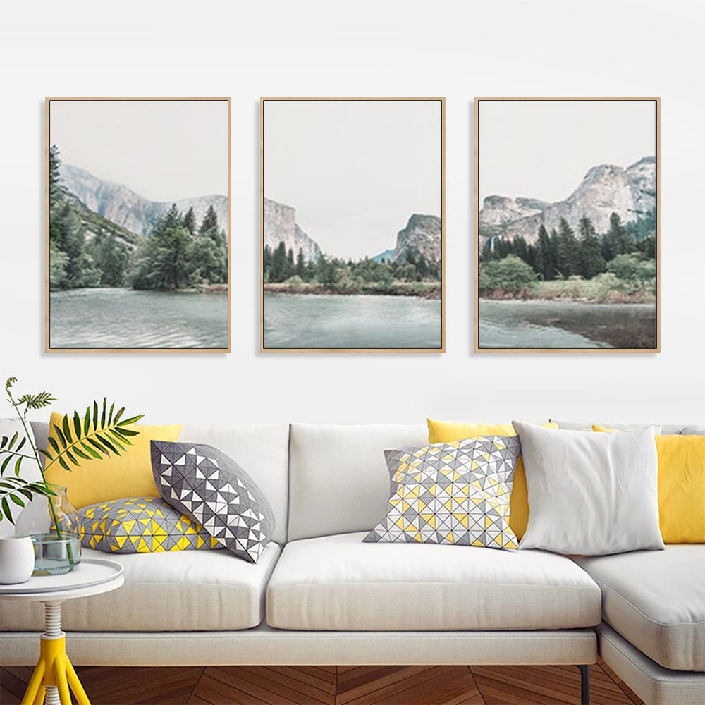 40cmx60cm Yosemite Valley National Park Canvas Wall Art Set of 3 - Wood Frame - A Majestic and Breathtaking Piece of Art That Will Transport You to the Wilds of California