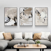 Thumbnail for 40cmx60cm Modern Abstract Beige 3 Sets Black Frame Canvas Wall Art