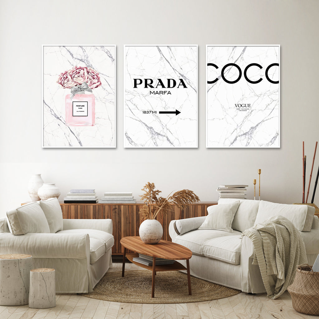 Fashion Perfume 3 Sets White Frame Canvas Wall Art | 40cmx60cm | Modern Home Decor