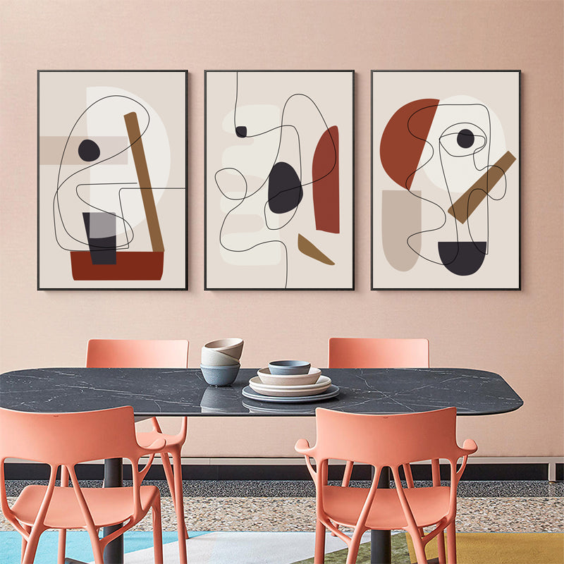 Picasso Inspired Abstract Line Art Canvas Wall Art Set of 3 with Black Frame (40cm x 60cm)