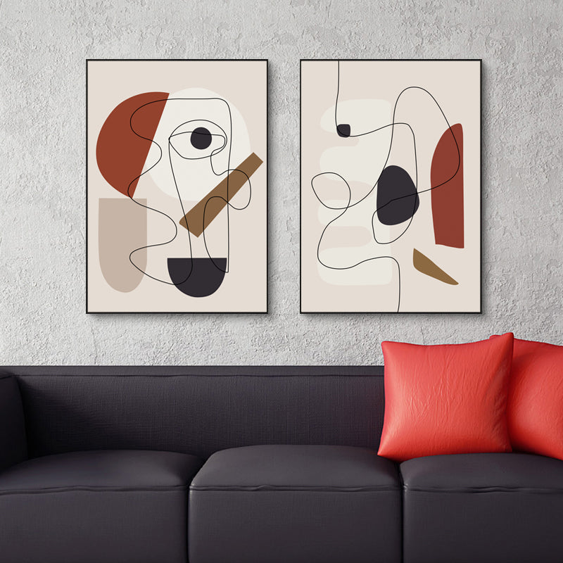 Picasso Inspired Abstract Line Art Canvas Wall Art Set of 3 with Black Frame (40cm x 60cm)