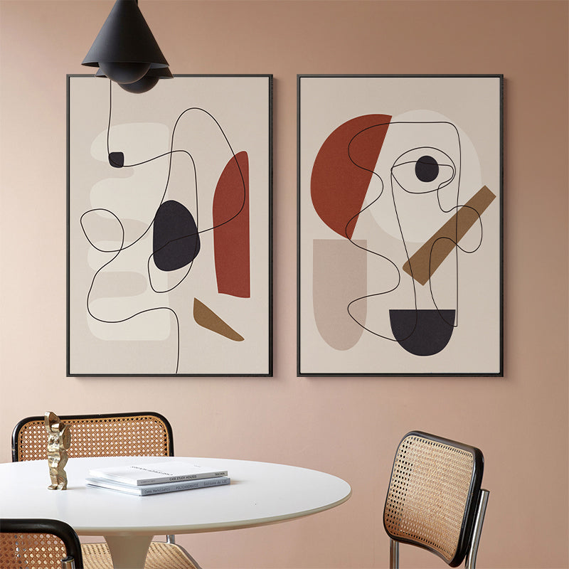 Picasso Inspired Abstract Line Art Canvas Wall Art Set of 3 with Black Frame (40cm x 60cm)