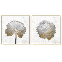 Thumbnail for 50cmx50cm Gold and White Blossoms on White Canvas Wall Art with Gold Frame - A Charming and Elegant Piece of Art for Your Home