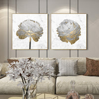 Thumbnail for 50cmx50cm Gold and White Blossoms on White Canvas Wall Art with Gold Frame - A Charming and Elegant Piece of Art for Your Home