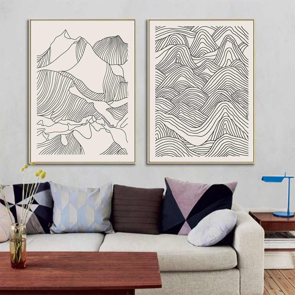 50cmx70cm Line Art Mountain 2 Sets Gold Frame Canvas Wall Art