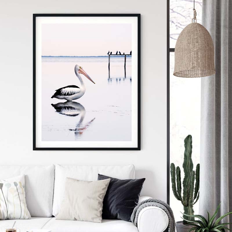 60cmx90cm Pelican Black Frame Canvas Wall Art