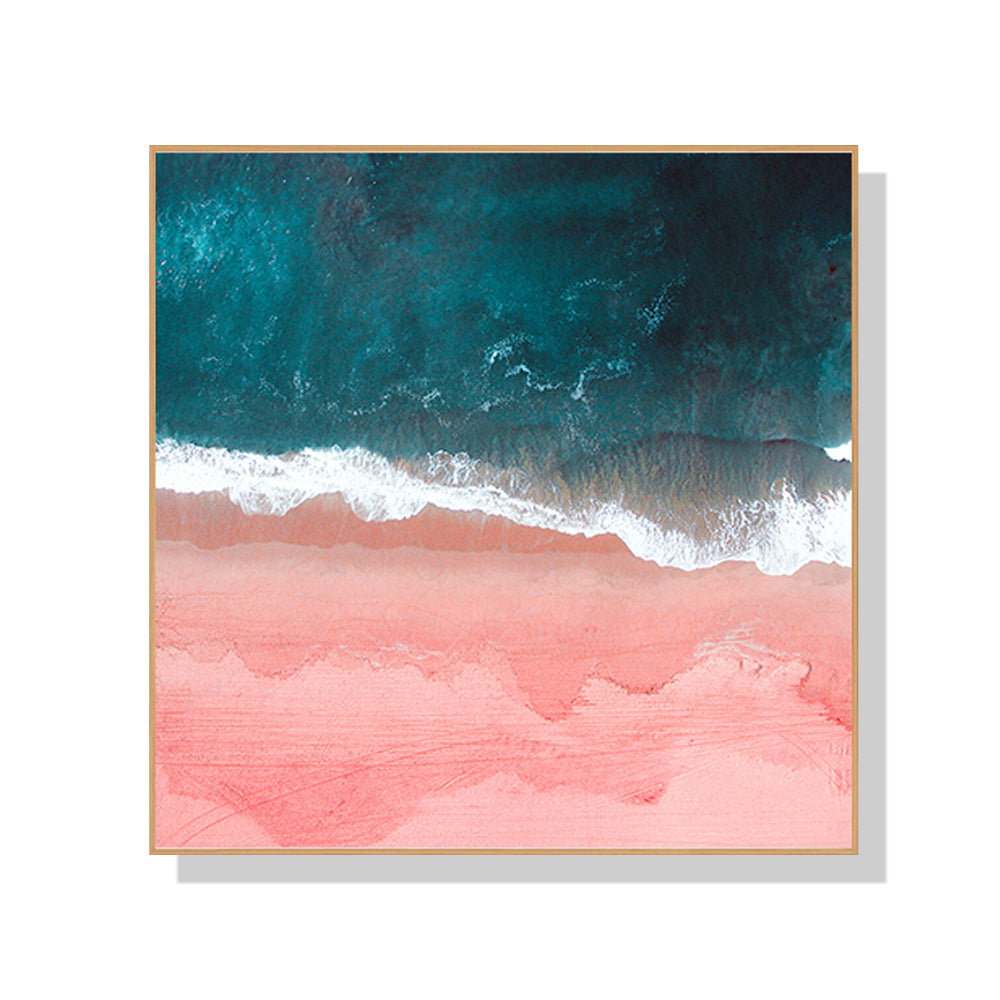 50cmx50cm Vibrant Pink Seascape Canvas Wall Art with Wood Frame - A Charming and Serene Piece of Art for Your Home