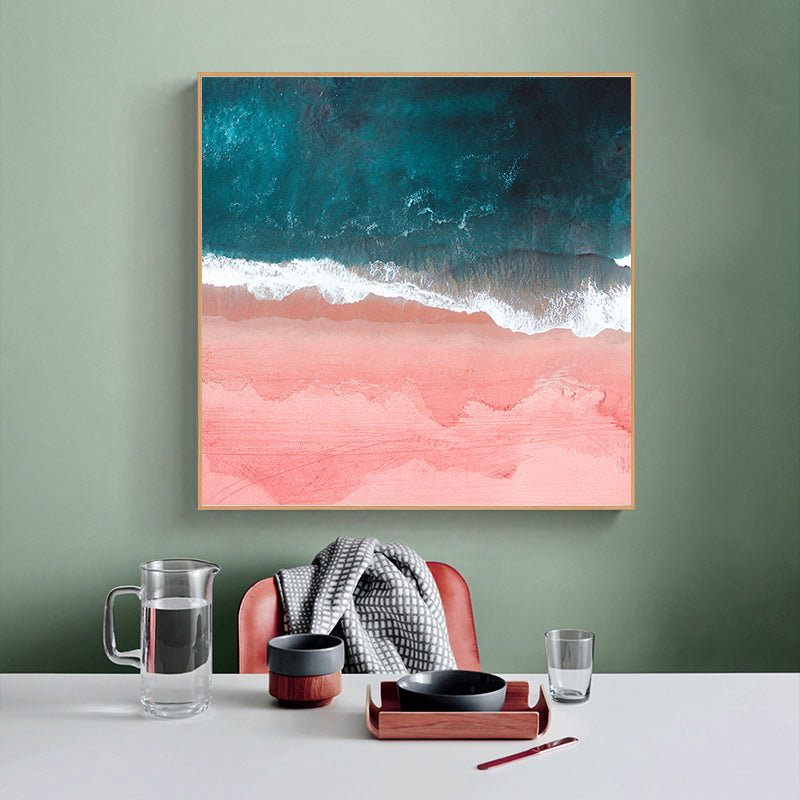 50cmx50cm Vibrant Pink Seascape Canvas Wall Art with Wood Frame - A Charming and Serene Piece of Art for Your Home