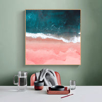 Thumbnail for 50cmx50cm Vibrant Pink Seascape Canvas Wall Art with Wood Frame - A Charming and Serene Piece of Art for Your Home