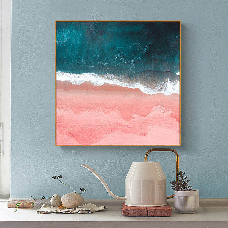 50cmx50cm Vibrant Pink Seascape Canvas Wall Art with Wood Frame - A Charming and Serene Piece of Art for Your Home