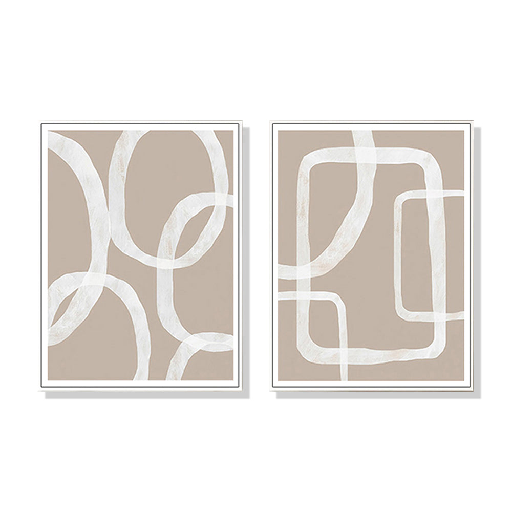 50cm x 70cm Abstract White Lines Duo Canvas Wall Art: Minimalist 2-Piece Set with Pristine White Frame for Ultra-Modern Home Elegance