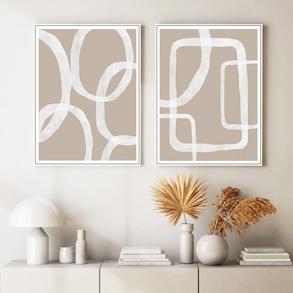 50cm x 70cm Abstract White Lines Duo Canvas Wall Art: Minimalist 2-Piece Set with Pristine White Frame for Ultra-Modern Home Elegance