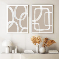 Thumbnail for 50cm x 70cm Abstract White Lines Duo Canvas Wall Art: Minimalist 2-Piece Set with Pristine White Frame for Ultra-Modern Home Elegance