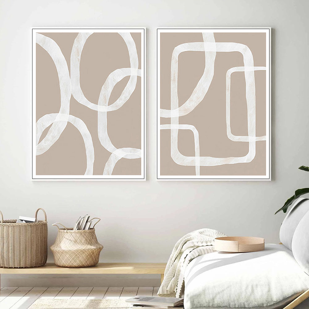 50cm x 70cm Abstract White Lines Duo Canvas Wall Art: Minimalist 2-Piece Set with Pristine White Frame for Ultra-Modern Home Elegance