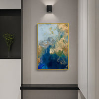 Thumbnail for 80cmx120cm Marbled Blue Gold Artwork Gold Frame Canvas Wall Art