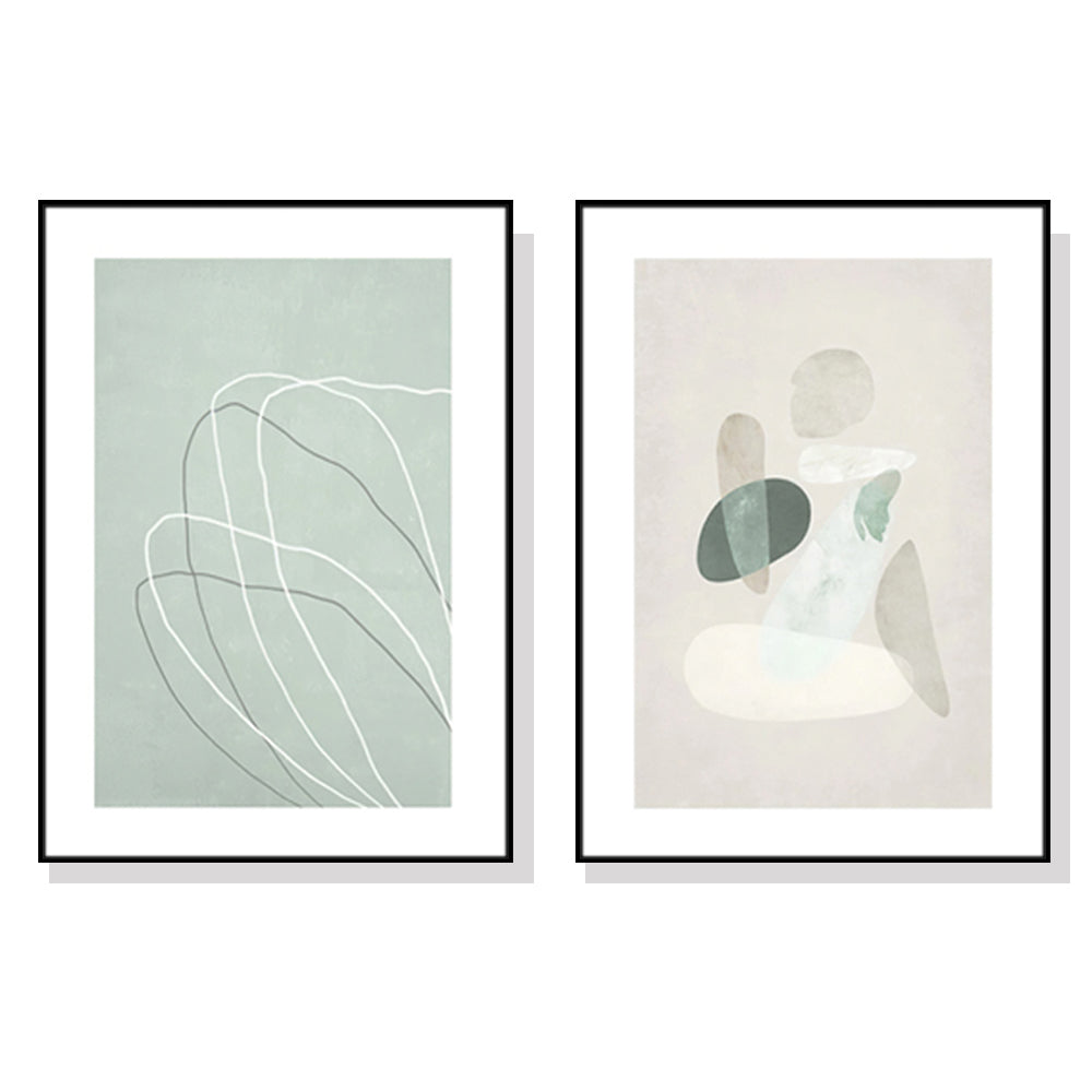 50cm x 70cm Abstract Body and Lines Duo Canvas Wall Art: Contemporary 2-Piece Set with Sleek Black Frame for Stylish Home Design.