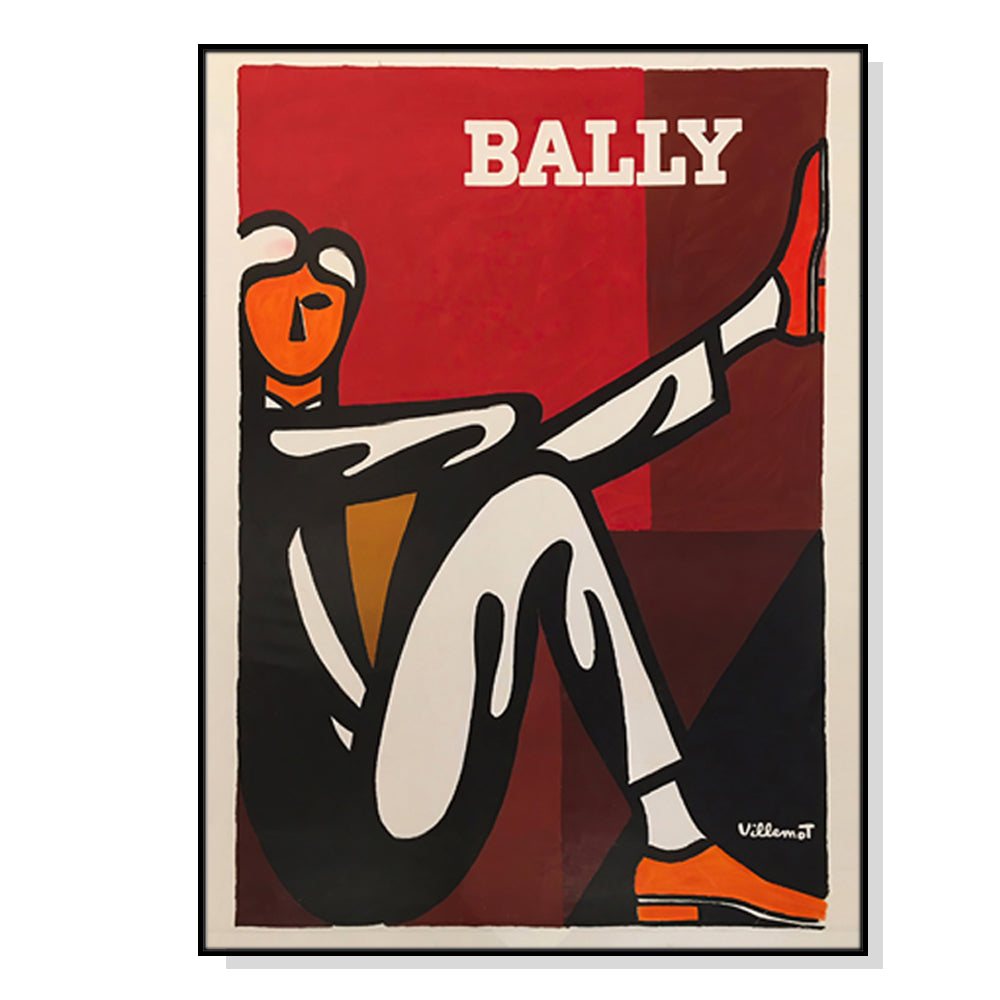 50cm x 70cm "Bally Man" by Villemot Canvas Wall Art: Classic Design with Sleek Black Frame for Timeless Home Decor Elegance