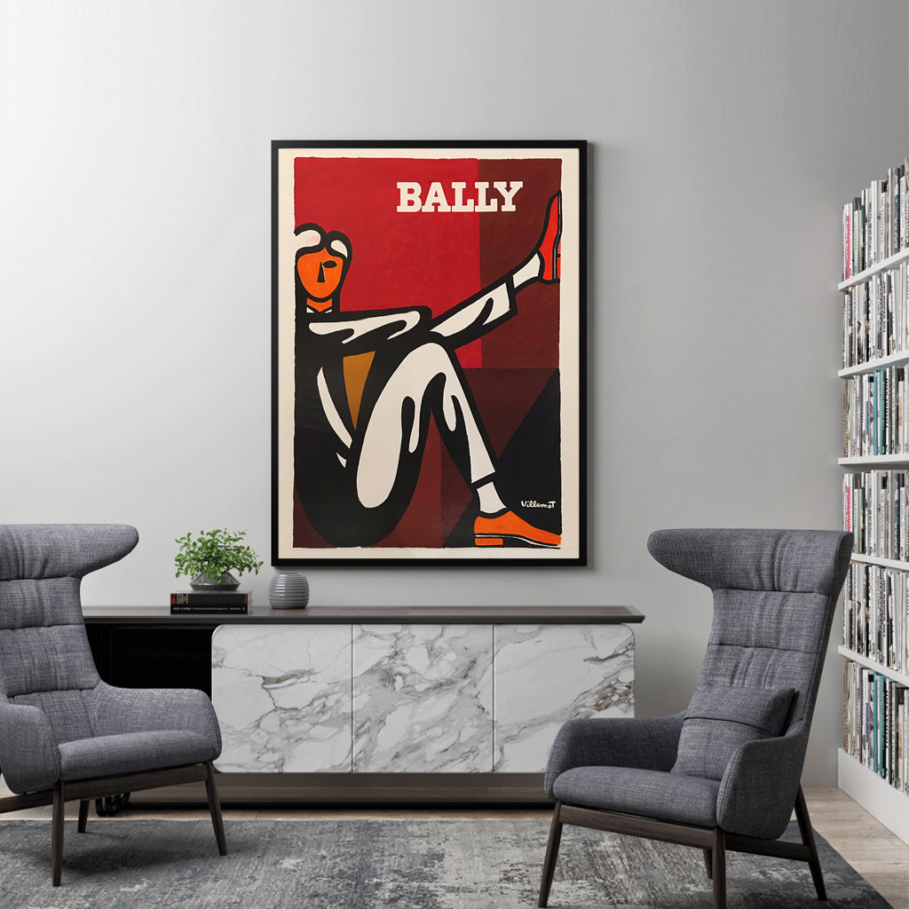 50cm x 70cm "Bally Man" by Villemot Canvas Wall Art: Classic Design with Sleek Black Frame for Timeless Home Decor Elegance