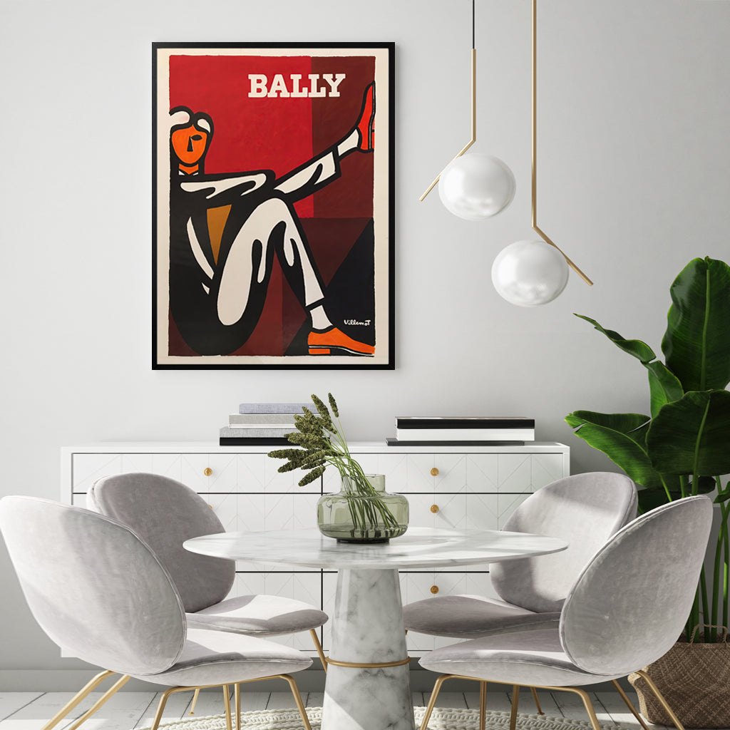 50cm x 70cm "Bally Man" by Villemot Canvas Wall Art: Classic Design with Sleek Black Frame for Timeless Home Decor Elegance