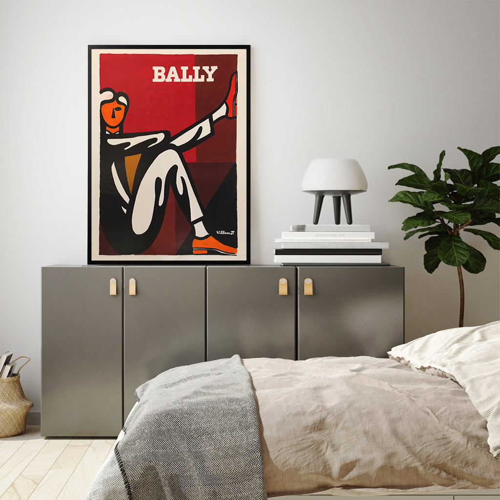 50cm x 70cm "Bally Man" by Villemot Canvas Wall Art: Classic Design with Sleek Black Frame for Timeless Home Decor Elegance