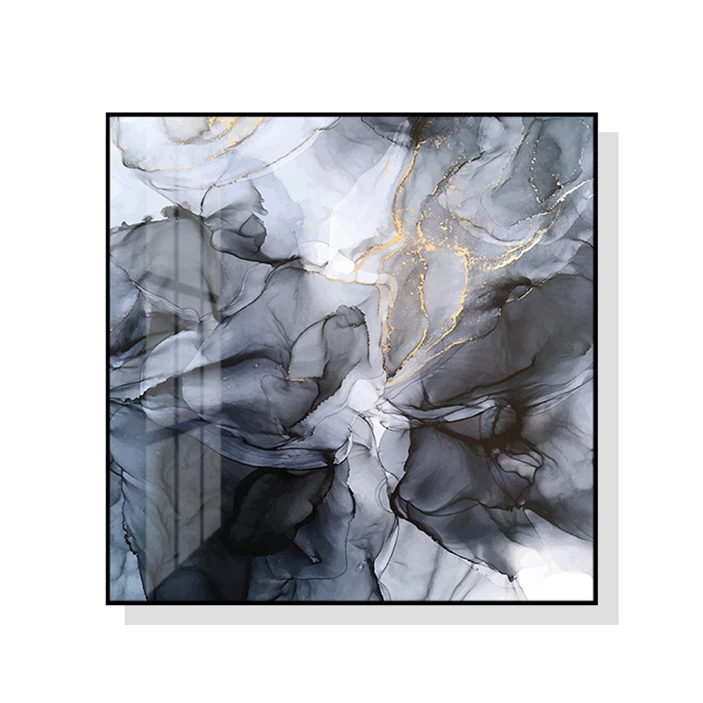 50cmx50cm Marbled Black & Grey Canvas Wall Art with Black Frame - A Modern and Elegant Piece of Art for Your Home