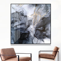 Thumbnail for 60cmx60cm Marbled Black Grey Black Frame Canvas Wall Art