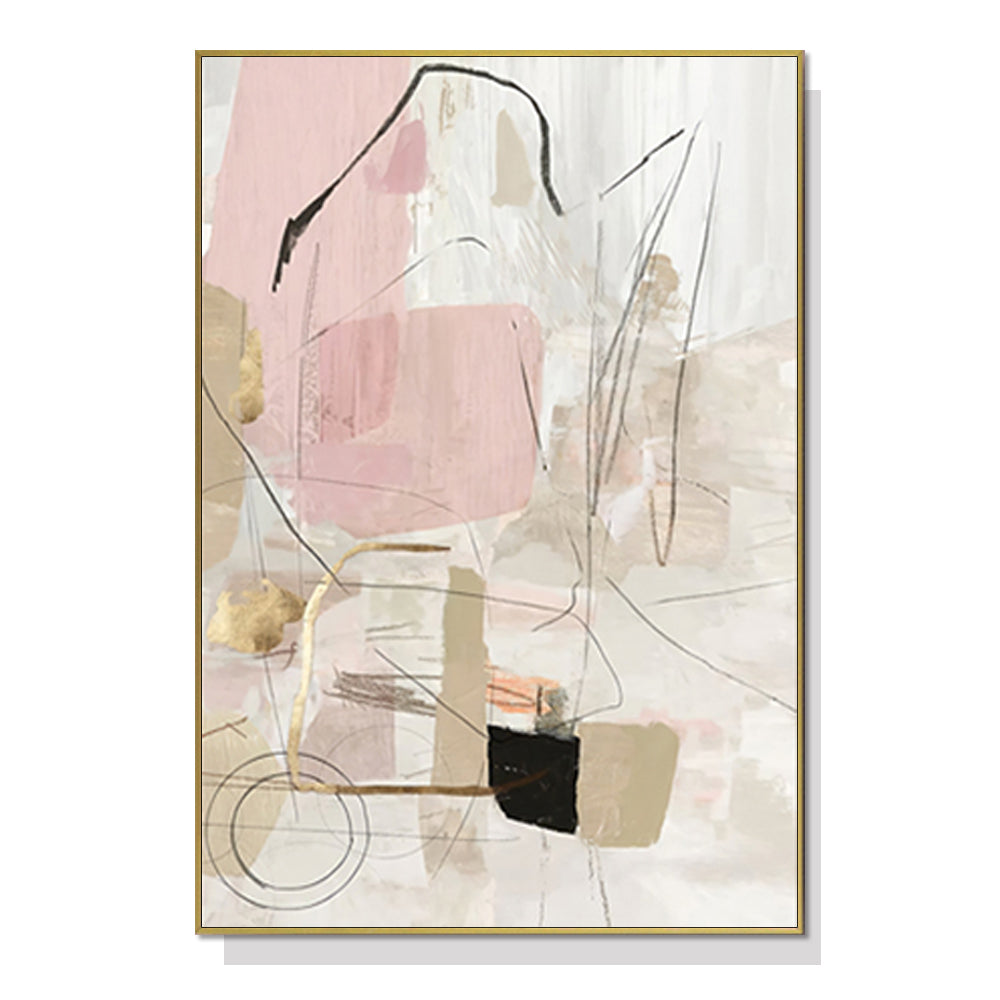 50cm x 70cm Abstract Pink Canvas Wall Art: Modern Feminine Touch with Luxurious Gold Frame for Elegant Home Decor