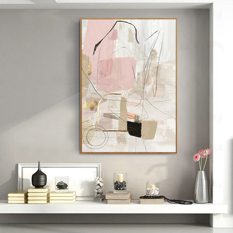 50cm x 70cm Abstract Pink Canvas Wall Art: Modern Feminine Touch with Luxurious Gold Frame for Elegant Home Decor