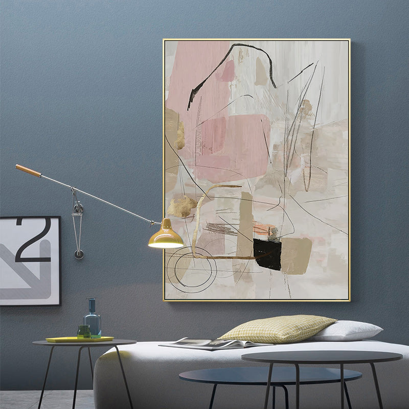 50cm x 70cm Abstract Pink Canvas Wall Art: Modern Feminine Touch with Luxurious Gold Frame for Elegant Home Decor