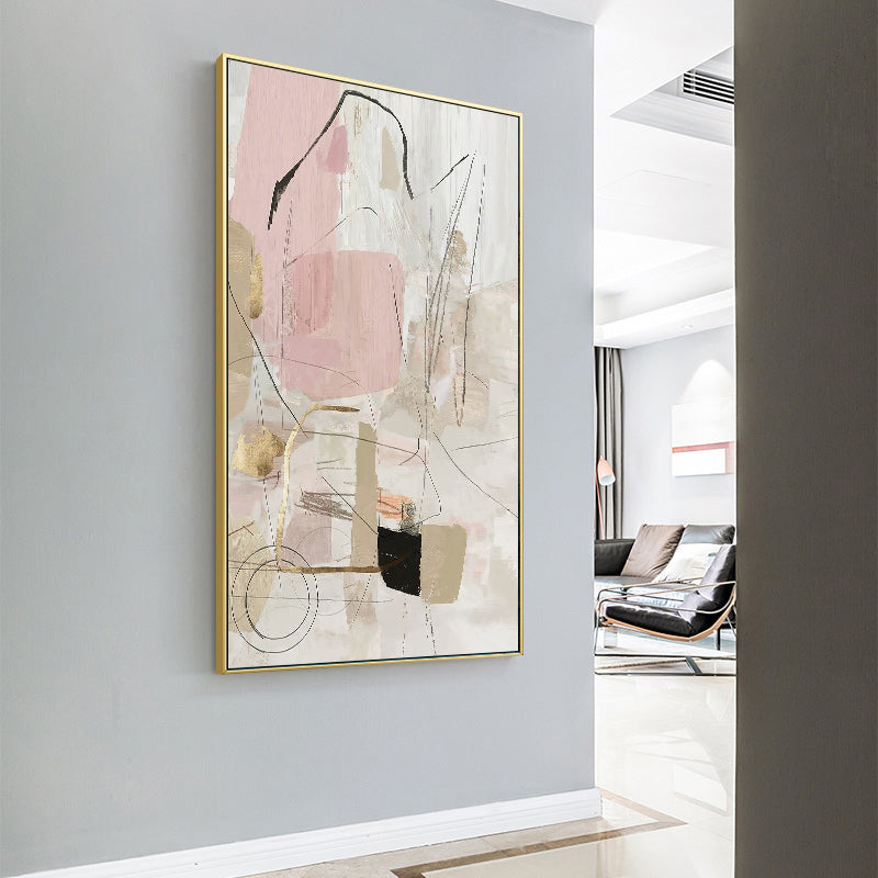 50cm x 70cm Abstract Pink Canvas Wall Art: Modern Feminine Touch with Luxurious Gold Frame for Elegant Home Decor