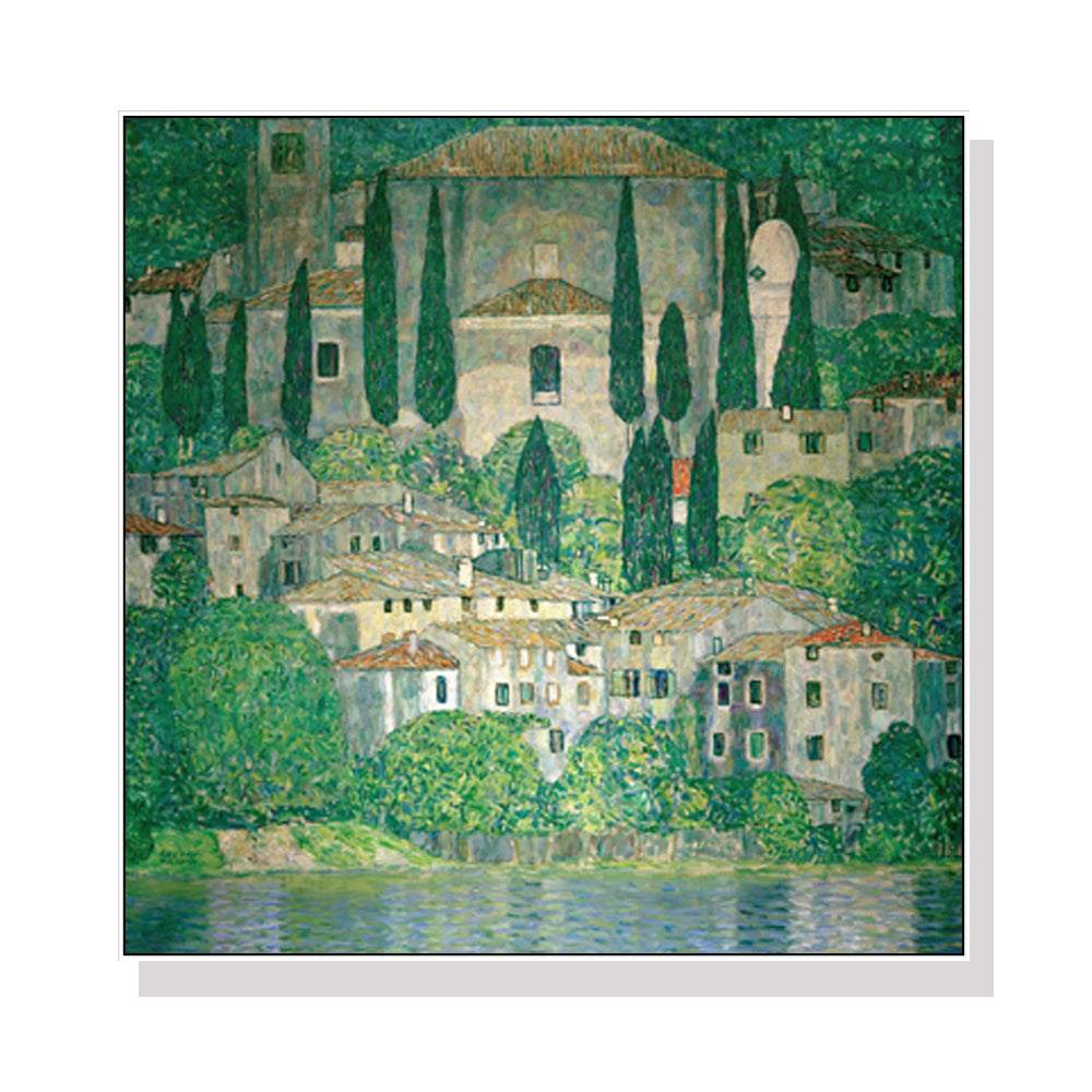 50cmx50cm Kirche In Cassone by Gustav Klimt White Frame Canvas Wall Art - A Subtle and Elegant Piece of Art Inspired by the Works of Gustav Klimt