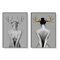 Thumbnail for 50cmx70cm Girl With Gold Horn 2 Sets Black Frame Canvas Wall Art