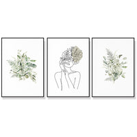 Thumbnail for Botanical Line Art Girl Canvas Wall Art Set of 3 with Black Frame (40cm x 60cm)