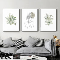 Thumbnail for Botanical Line Art Girl Canvas Wall Art Set of 3 with Black Frame (40cm x 60cm)