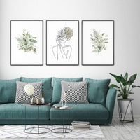 Thumbnail for Botanical Line Art Girl Canvas Wall Art Set of 3 with Black Frame (40cm x 60cm)