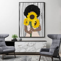 Thumbnail for 50cmx70cm African Woman Sunflower Black Frame Canvas Wall Art