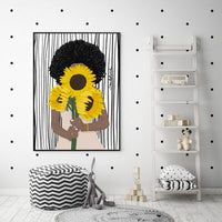 Thumbnail for 50cmx70cm African Woman Sunflower Black Frame Canvas Wall Art