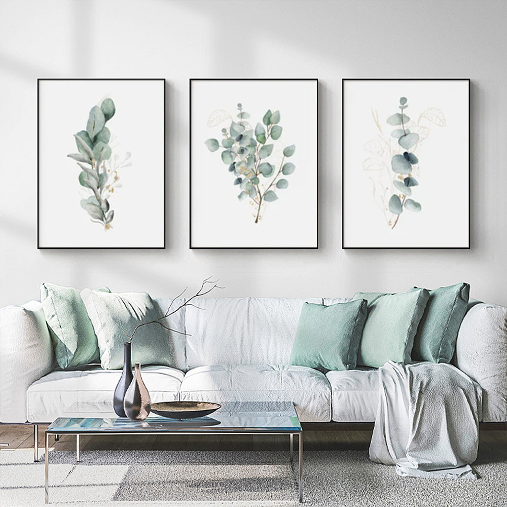 Eucalyptus Plant 3 Sets Black Frame Canvas Wall Art | 40cmx60cm