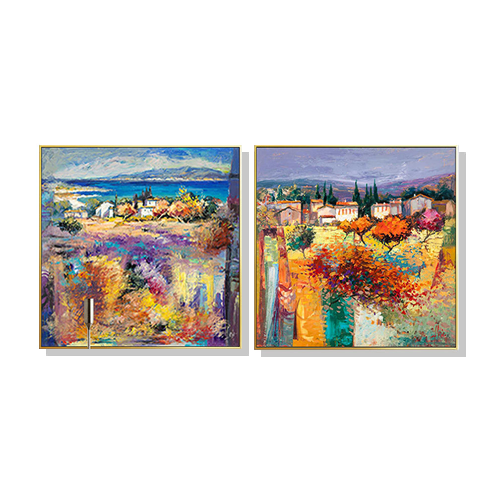 50cmx50cm Estate Italiana 2 Sets Gold Frame Canvas Wall Art - A Charming and Elegant Piece of Art for Your Home