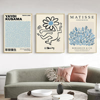 Thumbnail for 40cmx60cm Blue Matisse,Yayoi Kusama, Keith Haring Mix Art 3 Sets Gold Frame Canvas Wall Art