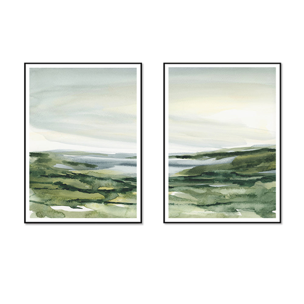 50cmx70cm Watercolor landscape 2 Sets Black Frame Canvas Wall Art