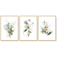 Thumbnail for 40cmx60cm Green and Gold Watercolor Botanical 3 Sets Gold Frame Canvas Wall Art