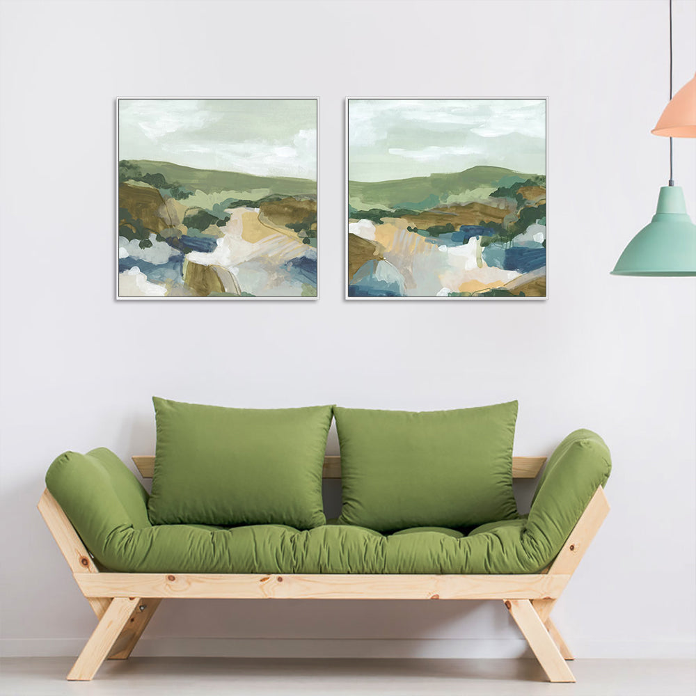 70cmx70cm Abstract Landscape 2 Sets White Frame Canvas Wall Art