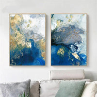 Thumbnail for 50cmx70cm Marbled Blue And Gold 2 Sets Gold Frame Canvas Wall Art