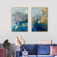 Thumbnail for 50cmx70cm Marbled Blue And Gold 2 Sets Gold Frame Canvas Wall Art